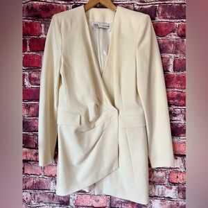 ZARA Draped Blazer Dress in Ecru